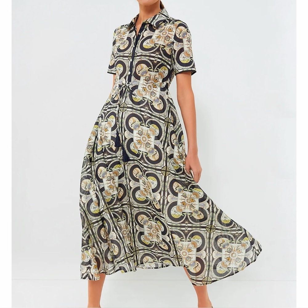 Tory Burch Sundial Printed Shirt Dress Sun Compass Astrology Navy Blue XS